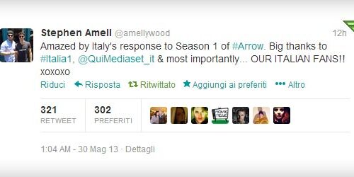 Arrow: Stephen Amell ringrazia i fan italiani su Twitter