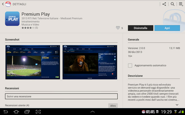 Premium Play disponibile sui tablet Android Samsung