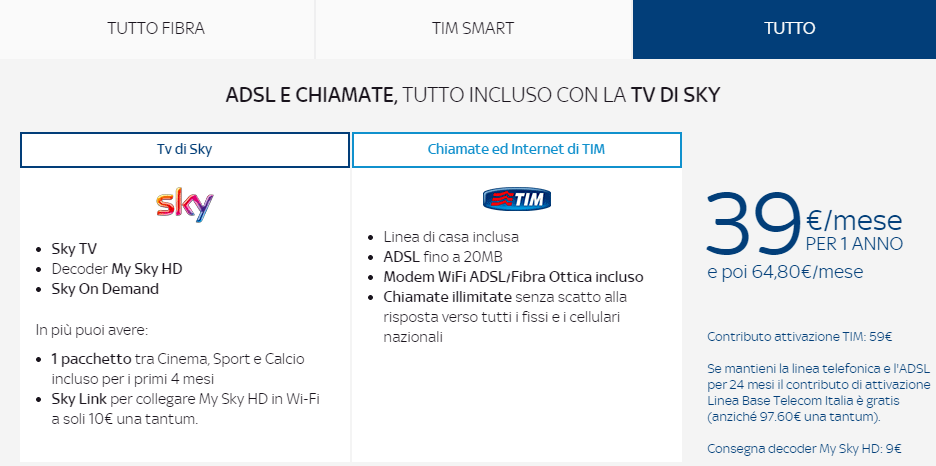 OFFERTA TIM SMART E SKY