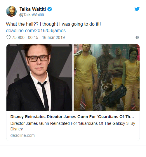 Taika Waititi festeggia (con ironia) l'assunzione di James Gunn