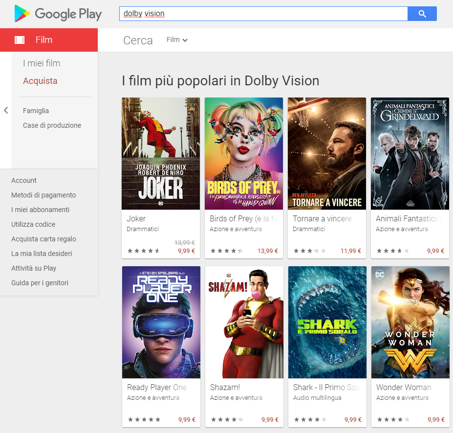 I primi otto film in Dolby Vision disponibili su Google Play Film