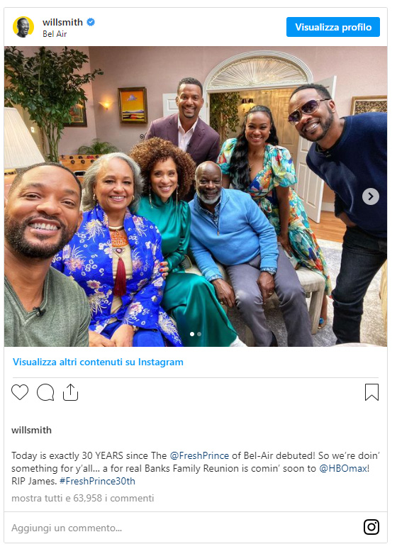 Il cast di Willy, il principe di Bel Air riunito per il 30esimo anniversario della serie