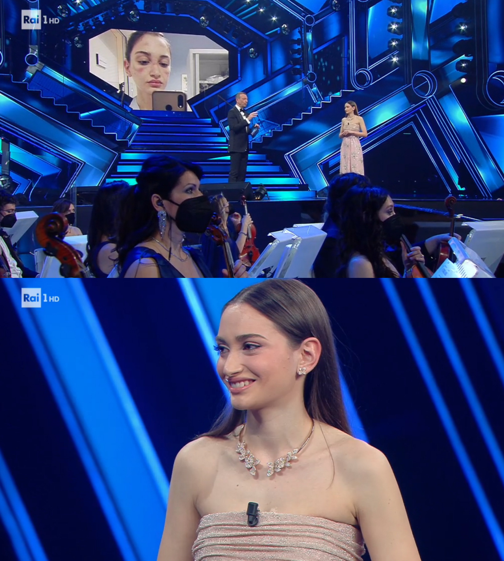 L'infermiera Alessia Bonari ospite nella prima serata del Festival di Sanremo 2021 [credit: RaiPlay]