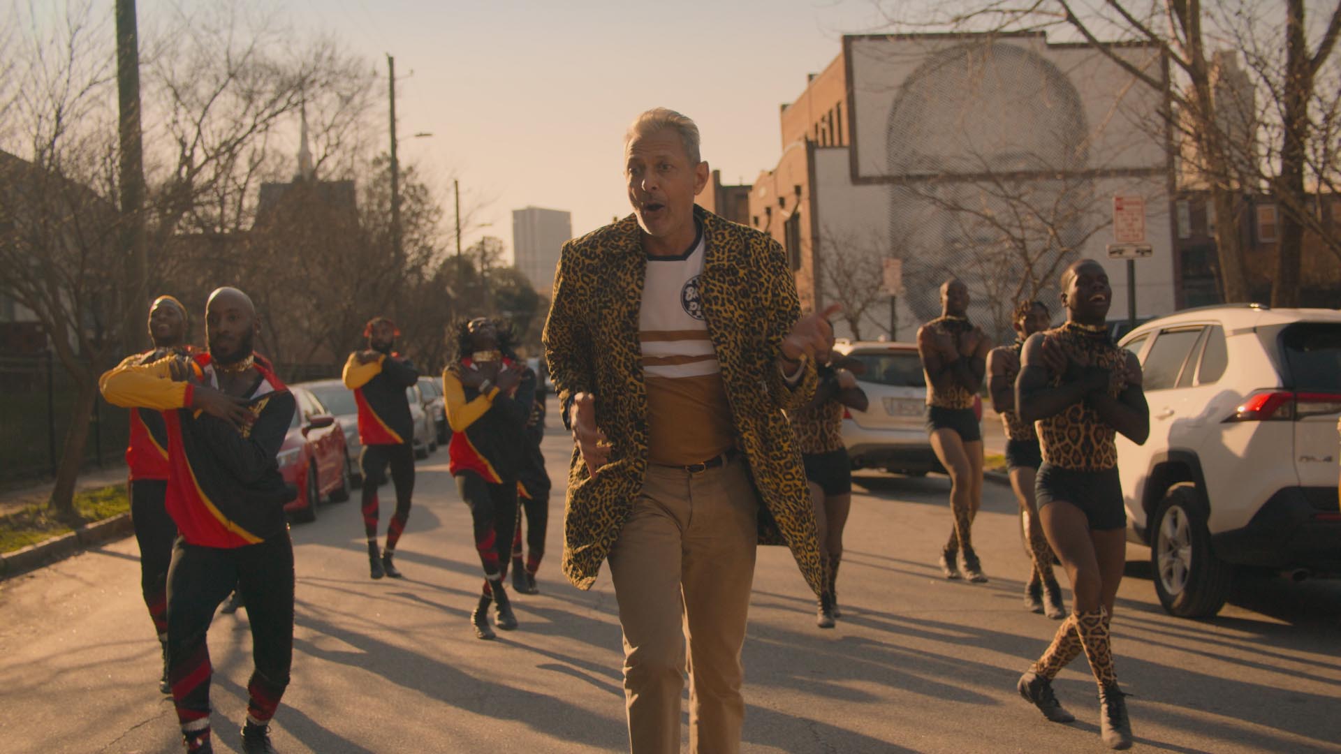 Jeff Goldblum dancing with J-Sette dancers. [credit: National Geographic]