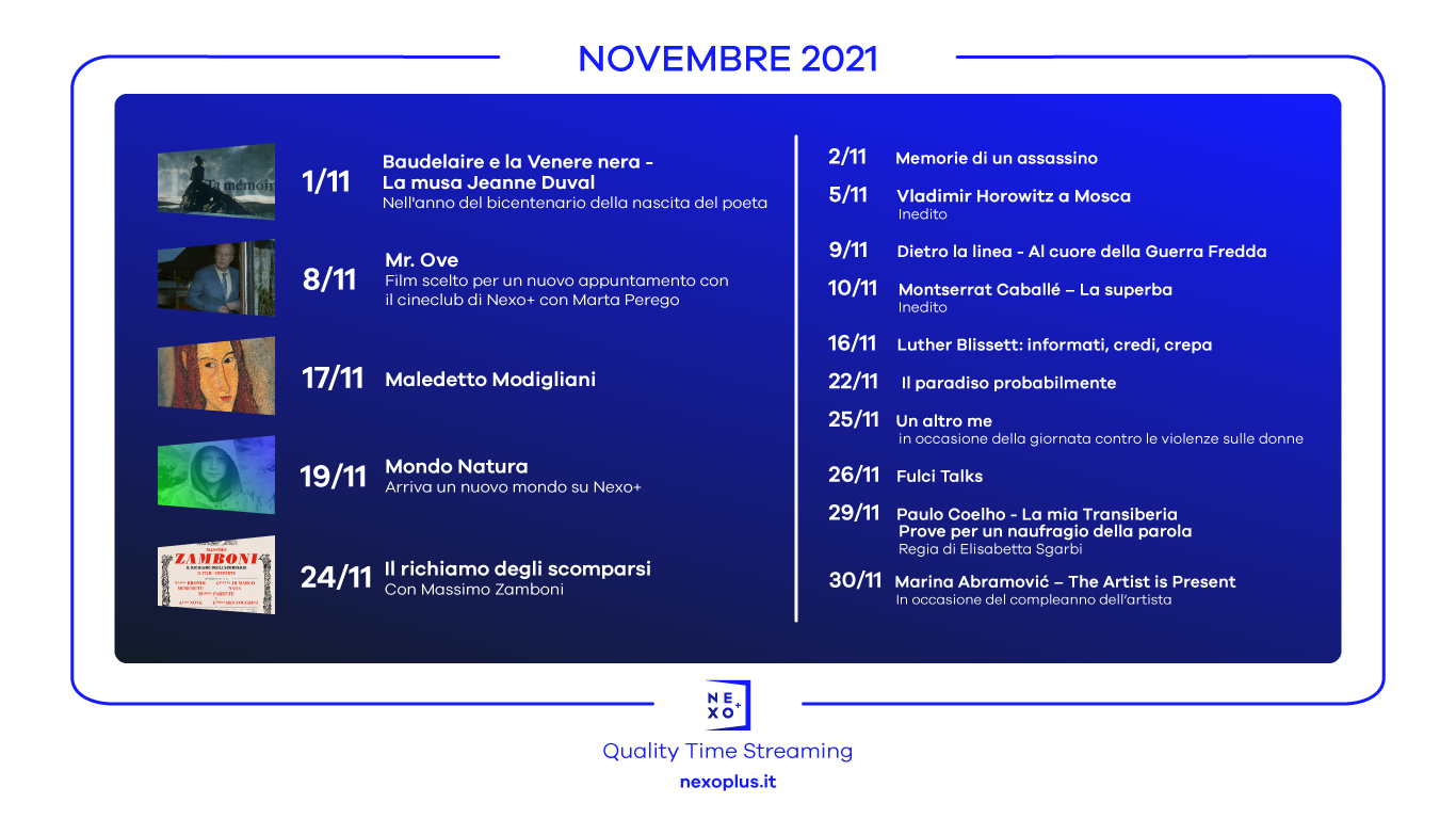 Calendario uscite Nexo+ di Novembre 2021