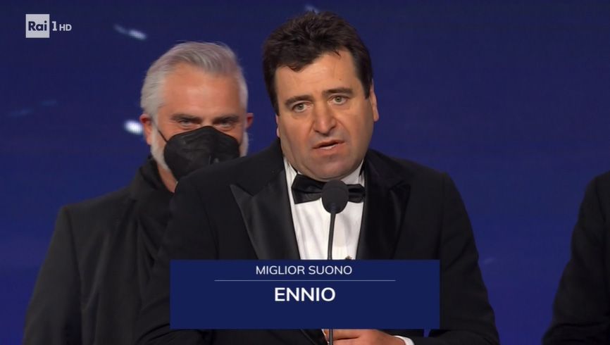 Premio David di Donatello 2022 - Migliori Suono a Ennio (Presa diretta: Gilberto Martinelli, Montaggio: Fabio Venturi, Mix: Gianni Pallotto)