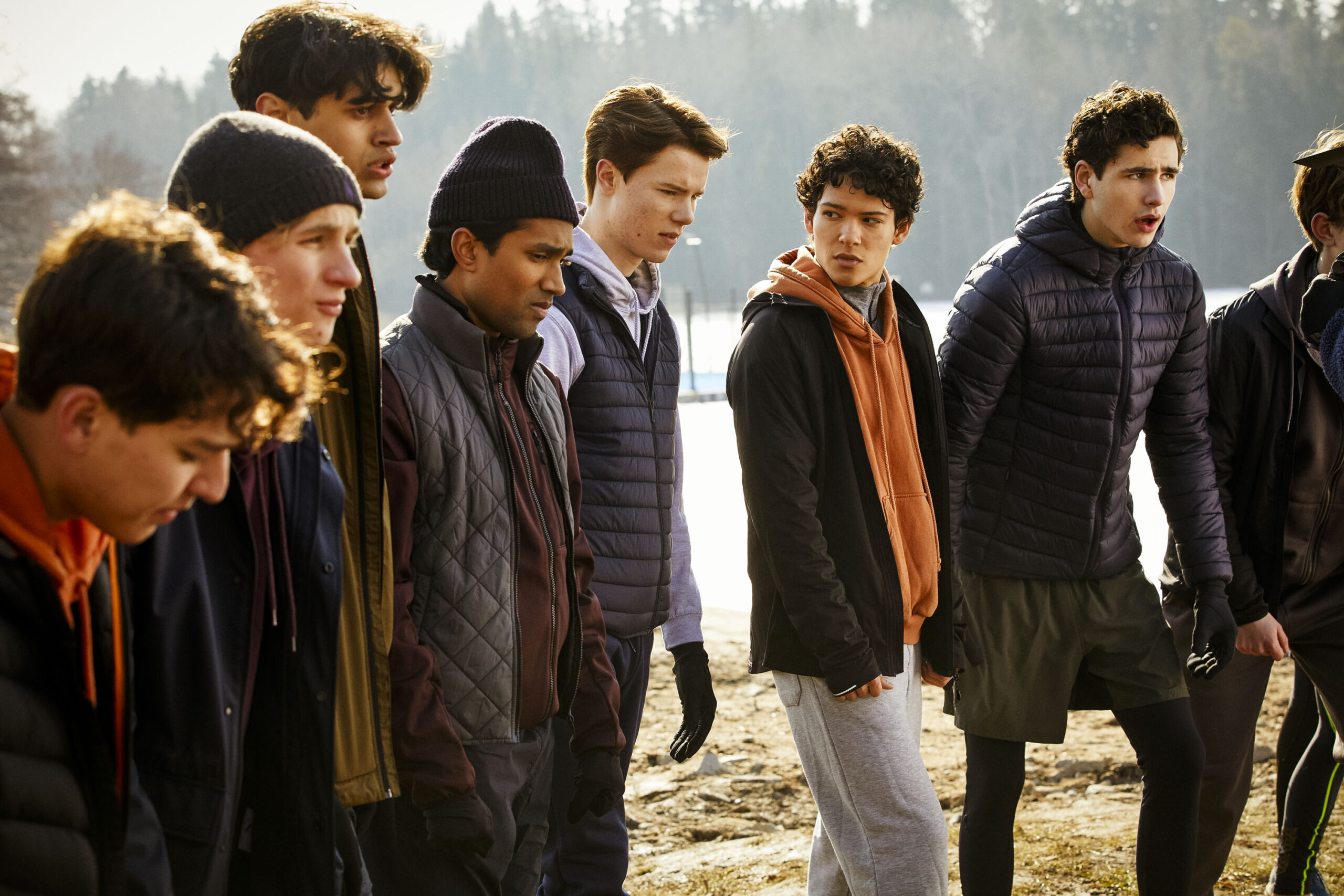 Samuel Astor come Nisse, Edvin Ryding come Willhelm, Omar Rudberg come Simon, Malte Gårdinger come August in Young Royals 2x02 [credit: Johan Paulin/Netflix; Copyright 2022 Netflix, Inc; courtesy of Netflix]