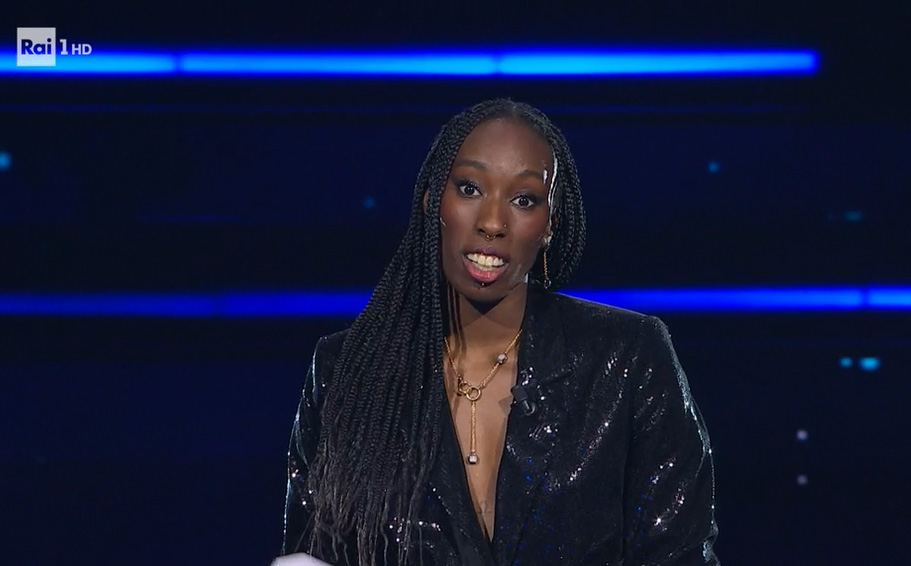 Sanremo 2023 - Paola Egonu durante il suo monologo nella terza serata