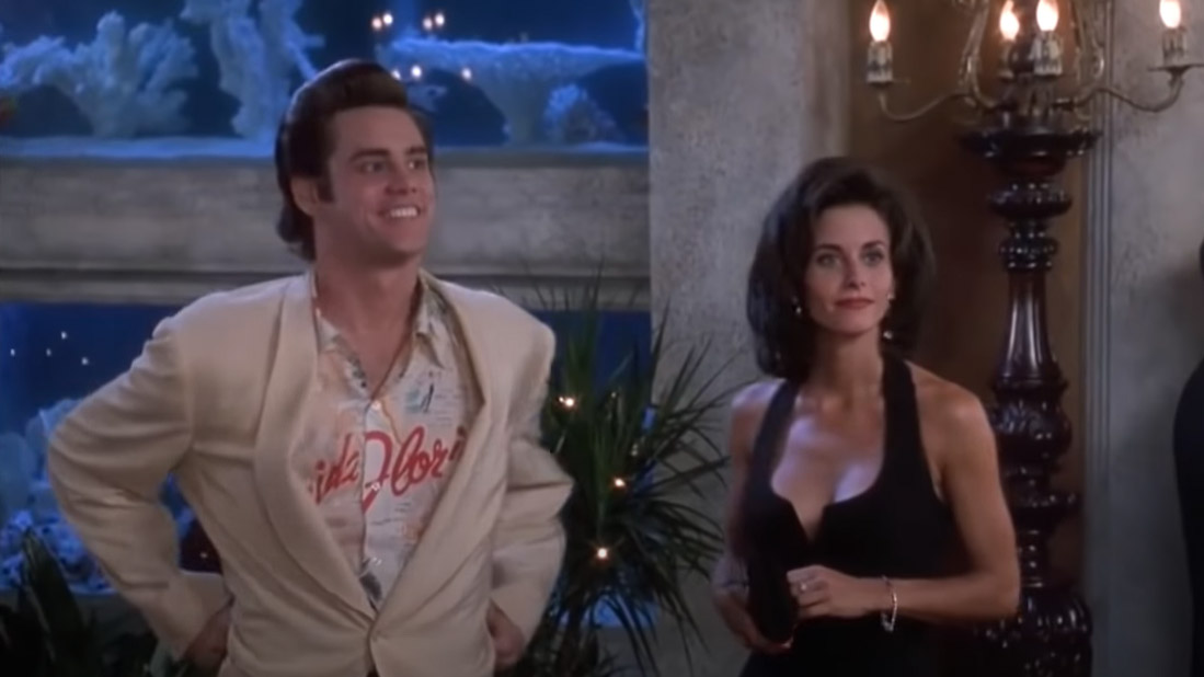 Courtney Cox con Jim Carrey in Ace Ventura l’acchiappanimali