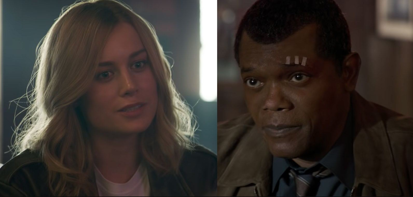 Samuel L. Jackson e Brie Larson in due scene da trailer Captain Marvel