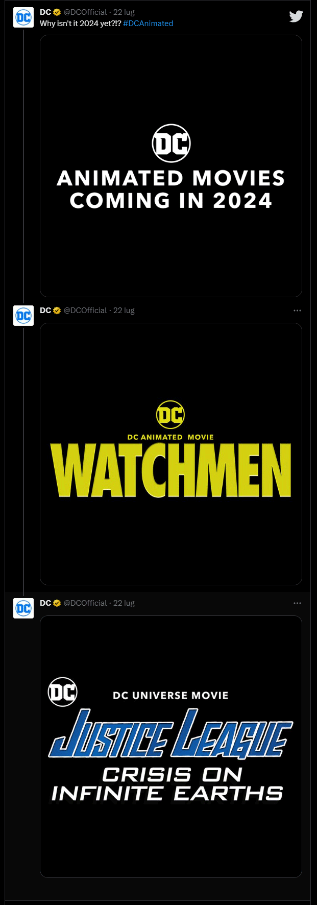 DC annuncia su Twitter Watchmen e Justice League Crisis on Infinite Earths