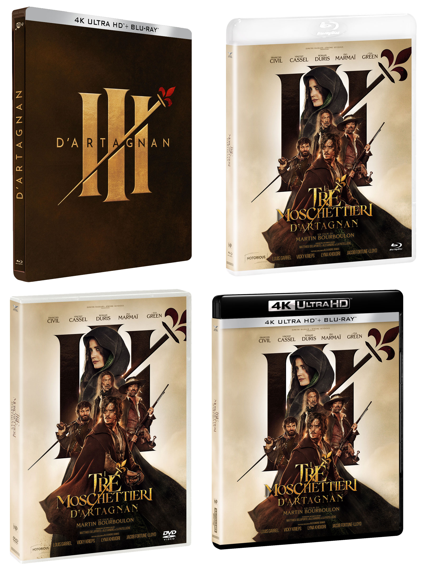 I tre moschettieri - D'Artagnan in DVD, Blu-ray, 4K Ultra HD e Steelbook 4k