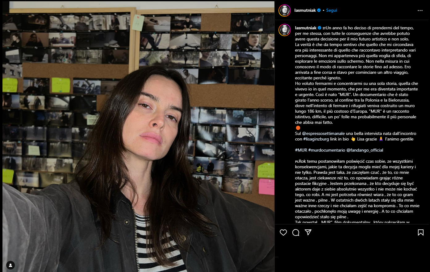 Kasia Smutniak, post Instagram in cui annuncia MUR