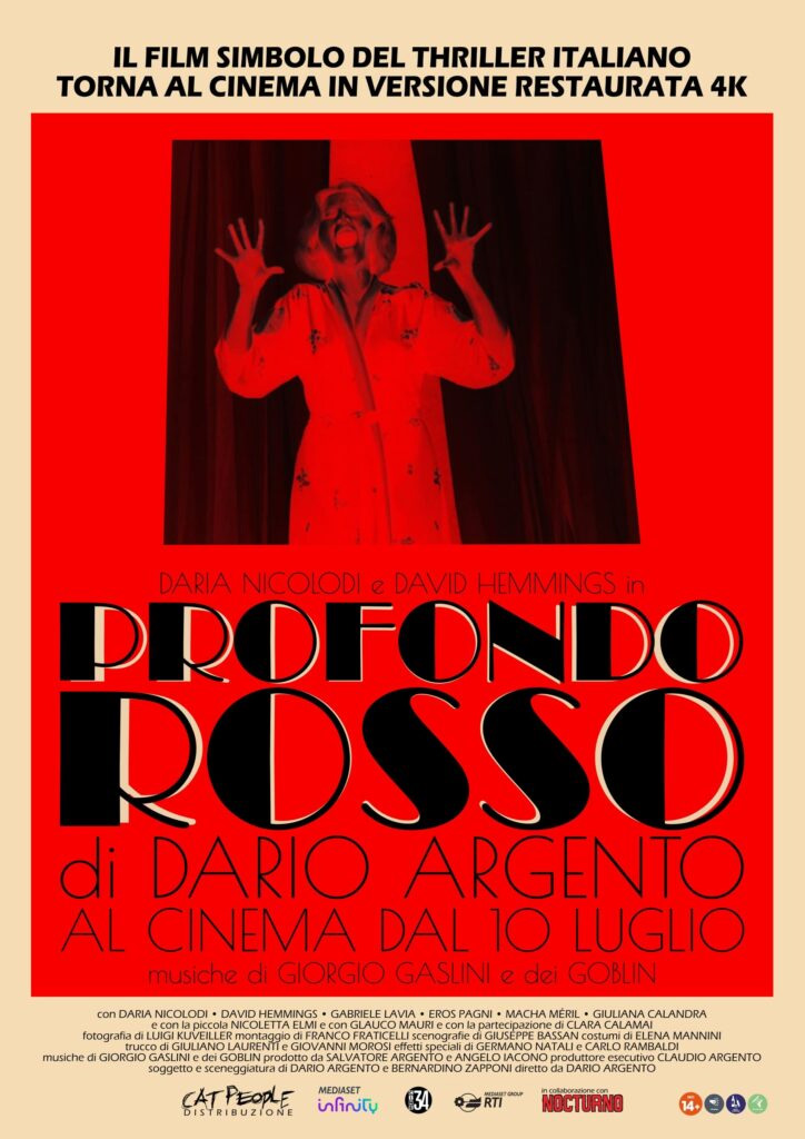 Profondo Rosso, locandina del film di Dario Argento al cinema in versione restaurata in 4k il 10 luglio 2023