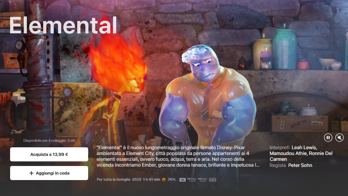 Elemental Disney e Pixar su Apple TV app