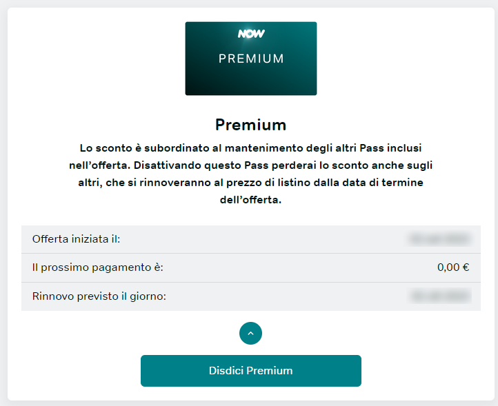 NOW opzione Premium inclusa a cliente in promozione