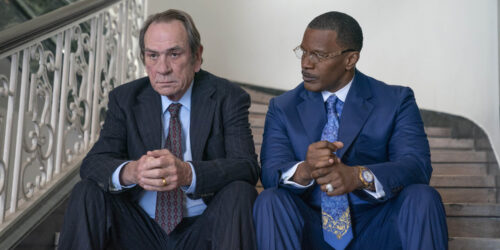 Tommy Lee Jones come Jeremiah O’Keefe e Jamie Foxx come Willie Gary in The Burial [tag: Tommy Lee Jones, Jamie Foxx] [credit: Skip Bolen; Copyright Amazon Cintent Services LLC; courtesy of Prime Video]